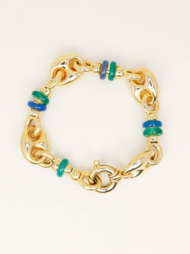 Bracelet Bracelet chaîne maille grain de café en or jaune 18 carats et agate 58 Facettes 1211.3