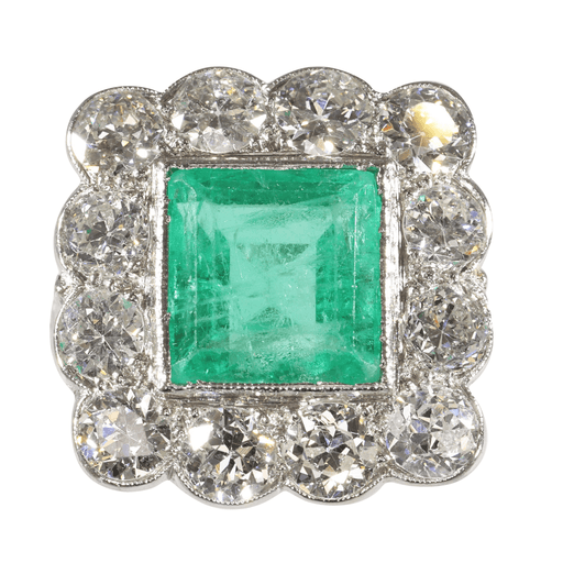 Bague 52 Grâce géométrique : une bague Art déco vintage avec émeraude et diamants 58 Facettes 24110-0131