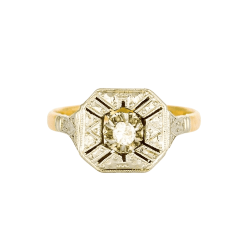 Bague 53 Bague Art Déco or jaune et blanc avec diamants 58 Facettes