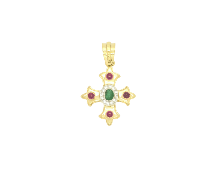 Pendentif croix en or jaune et pierres précieuses 58 Facettes