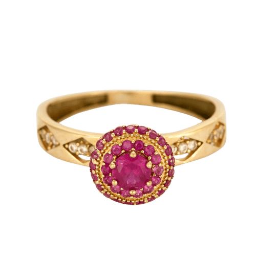 Bague 55 Bague or jaune rubis et saphirs roses 58 Facettes