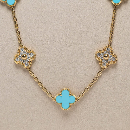 Collier Van Cleef & Arpels Alhambra - Sautoir 20 motifs en or jaune, turquoise et diamants 58 Facettes 2.19203