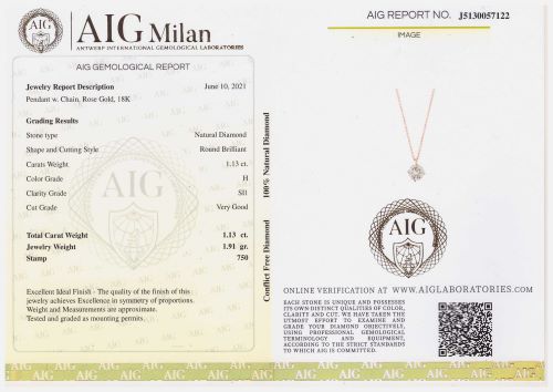 Collier Collier - Solitaire 1,13 ct en or rose 18 carats 58 Facettes 431