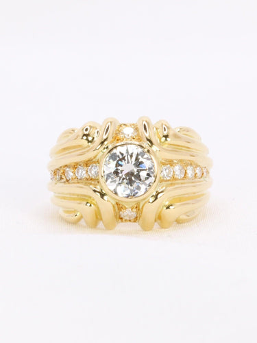 Bague 44.5 Bague vintage à godrons en or jaune 18 carats et diamants 58 Facettes 1111.3