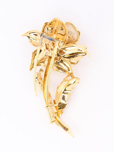 Broche Broche fleur vintage en or jaune 18 carats, diamants et pierres précieuses 58 Facettes 1126.6
