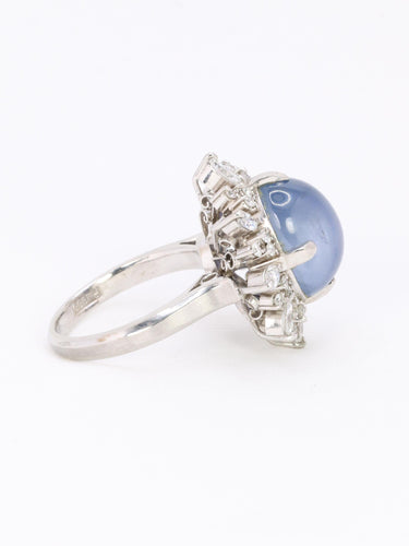 Bague 51.5 Bague marguerite en platine, saphir étoilé de Ceylan 12,34 ct et diamants 58 Facettes 1131.1