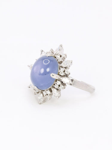 Bague 51.5 Bague marguerite en platine, saphir étoilé de Ceylan 12,34 ct et diamants 58 Facettes 1131.1