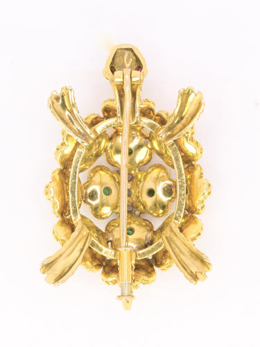 Broche Broche tortue en or jaune 18 carats, émeraudes et rubis 58 Facettes 1170.2