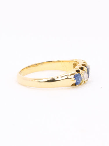 Bague 46 Bague jarretière en or jaune 18k, saphirs et diamants taille rose 58 Facettes 1181.4