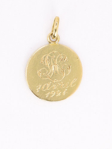 Pendentif Médaille ancienne - Vierge de profil en or jaune 18k 58 Facettes 1182.2