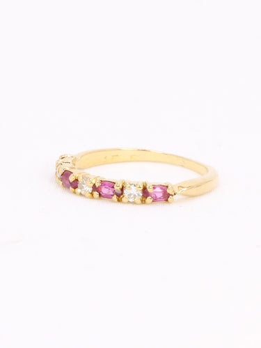 Bague 51 Alliance - Demi-alliance en or jaune 18 carats, diamants et tourmalines roses 58 Facettes 1186.2