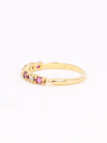 Bague 51 Alliance - Demi-alliance en or jaune 18 carats, diamants et tourmalines roses 58 Facettes 1186.2
