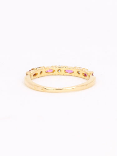 Bague 51 Alliance - Demi-alliance en or jaune 18 carats, diamants et tourmalines roses 58 Facettes 1186.2