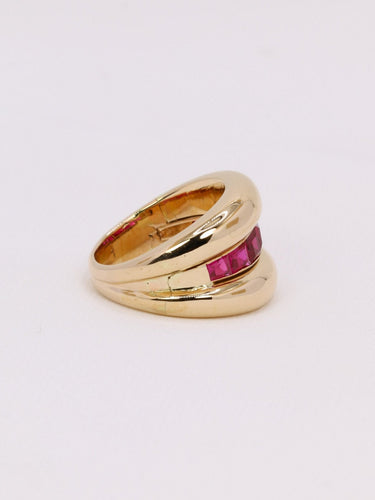 Bague 52 Bague jonc vintage en or jaune 18k et rubis synthétiques calibrés 58 Facettes 1049.2
