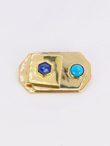 Broche Piero Dorazio Artcurial - Broche en or jaune 18 carats, lapis-lazuli et turquoise 58 Facettes 535