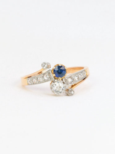 Bague 53 Bague Toi et Moi en or jaune avec saphir et diamants 58 Facettes 478