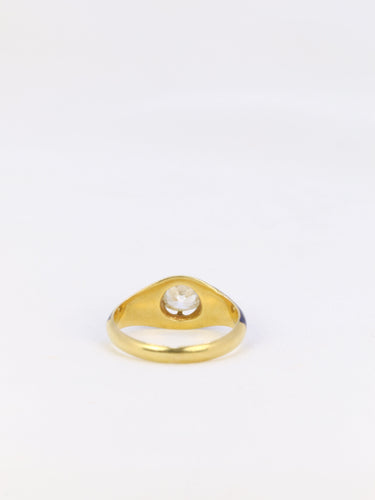 Bague 54 Bague solitaire en or jaune 18 k à diamant taille ancienne et émail bleu 58 Facettes 838