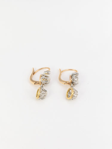 Boucles d'oreilles Dormeuses anciennes en or 18 carats, platine et diamants taille rose 58 Facettes 744