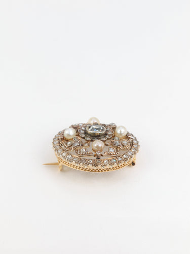 Broche Broche ronde en or 18k avec diamants taille rose et perles fines 58 Facettes 274