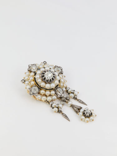 Broche Broche guirlande ancienne en or 18k et argent, perles fines et diamants 58 Facettes 340B