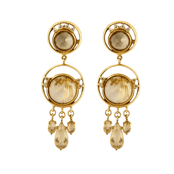 Boucles d'oreilles Boucles d'oreilles quartz cheveux de Vénus citrines diamants 58 Facettes