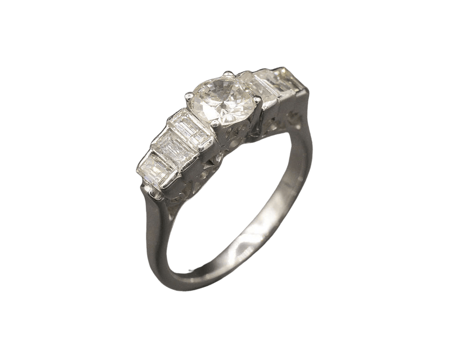 Bague 53 Jarretière diamants taille ancienne et baguettes 58 Facettes A8916