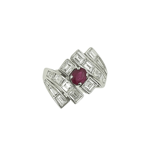 Bague 54 Bague or blanc rubis diamants 58 Facettes