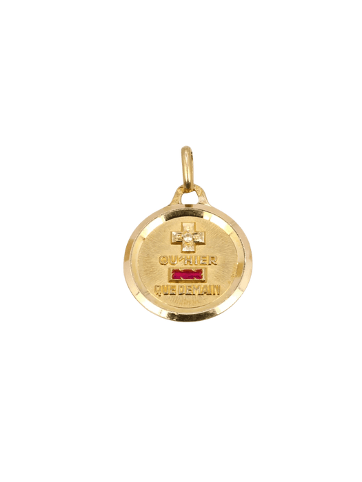 Pendentif AUGIS - Médaille amour ronde or jaune diamant rubis 58 Facettes J513