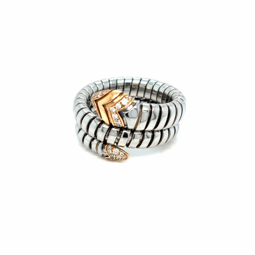 Bague 55 Bulgari Serpenti Tubogas - Bague en acier, or rose 18k et diamants 58 Facettes