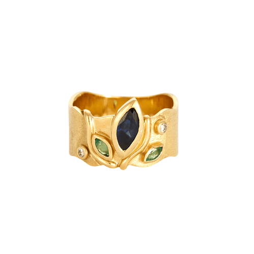 Bague 55 Bague saphir émeraudes diamants 58 Facettes LP472