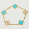 Bracelet Van Cleef & Arpels Vintage Alhambra - Bracelet 5 motifs en or jaune, turquoise et diamants 58 Facettes
