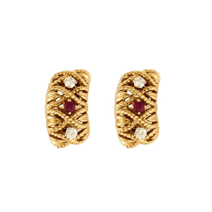 Boucles d'oreilles ANDRE VASSOR x VAN CLEEF & ARPELS - Paire de clip d'oreille or jaune, rubis et diamants 58 Facettes YD7