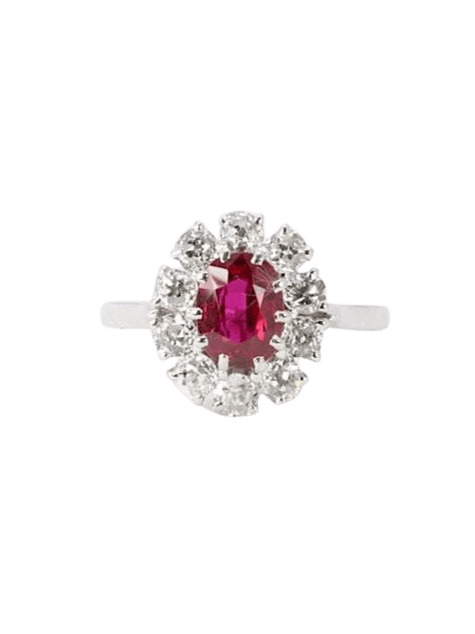 Bague 55 Bague marguerite or blanc rubis ovale diamants 58 Facettes 1023.1