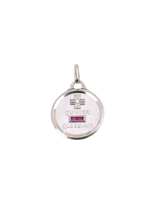 Pendentif AUGIS - Médaille amour ronde or blanc diamant rubis 58 Facettes J453