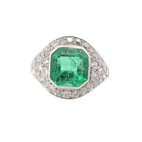 Bague Bague Dôme Art Déco Emeraude Diamants 58 Facettes