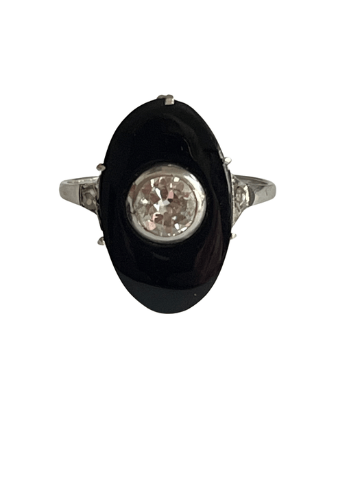 Bague 56 Bague Art Déco platine onyx diamants 58 Facettes 4536