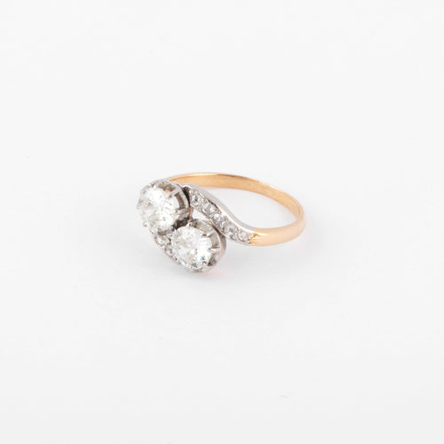 Bague 56 Bague Toi & Moi en platine et or jaune, diamants taille ancienne 58 Facettes