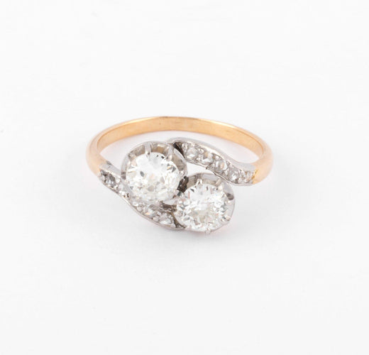Bague 56 Bague Toi & Moi en platine et or jaune, diamants taille ancienne 58 Facettes