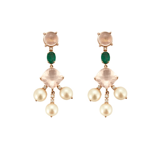 Boucles d'oreilles Boucles d’oreilles transformables Quartz rose Perles 58 Facettes