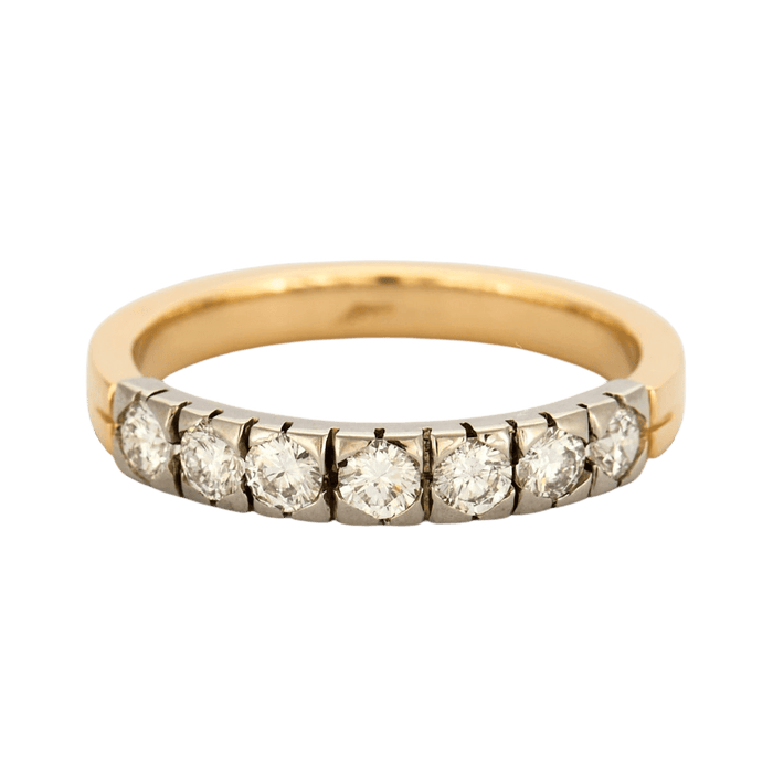 Medio Anillo de matrimonio diamantes, oro amarillo y blanco