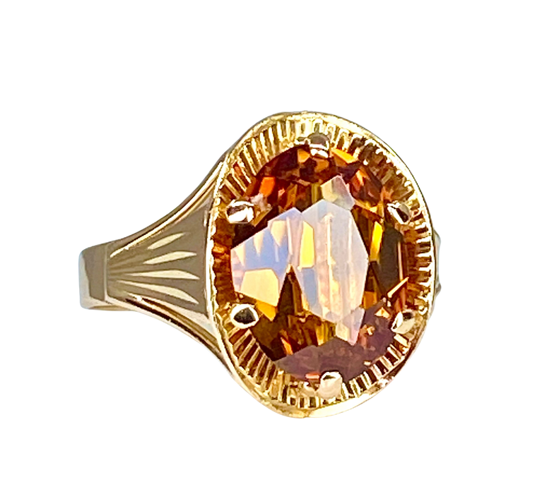 Stile dell'anello Art Deco oro rosa citrino