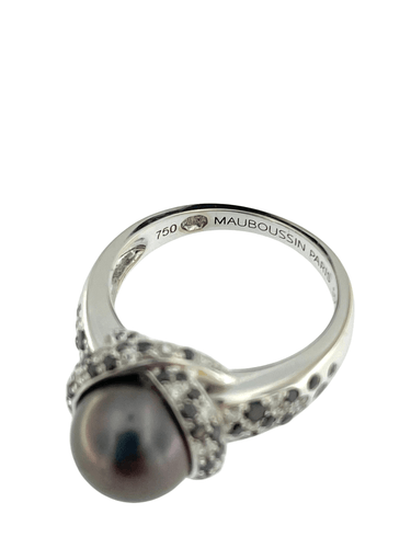 Bague 55 MAUBOUSSIN - Bague Perle Caviar or blanc et diamants noir et blanc 58 Facettes