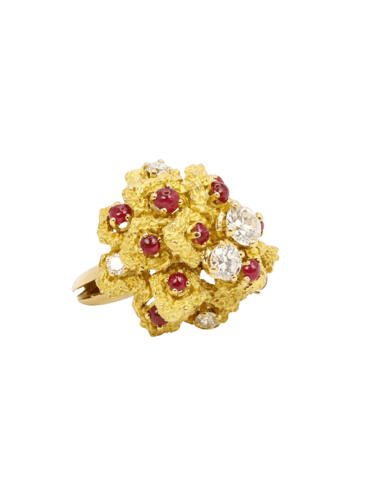 Bague 51 Bague cocktail or jaune diamants rubis 58 Facettes J301