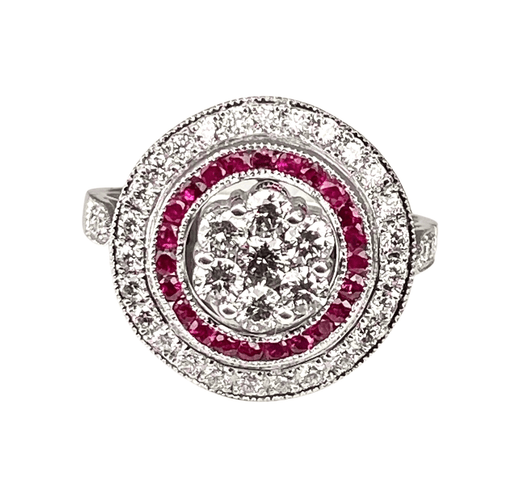 Bague 57 Bague or blanc diamants et rubis 58 Facettes AB308