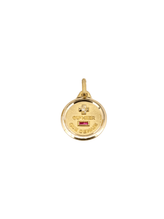 Pendentif AUGIS - Médaille amour ronde or jaune diamant rubis 58 Facettes J515