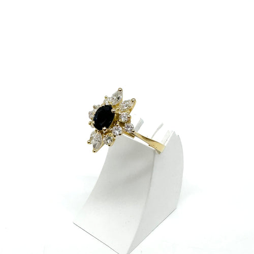 Bague 52 Bague marguerite en or jaune 750 avec saphir et diamants 58 Facettes Z1350536