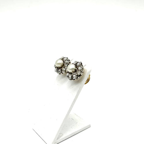 Earrings Yellow gold earrings and platinum, pearls and diamonds 58 Facettes Z1351594