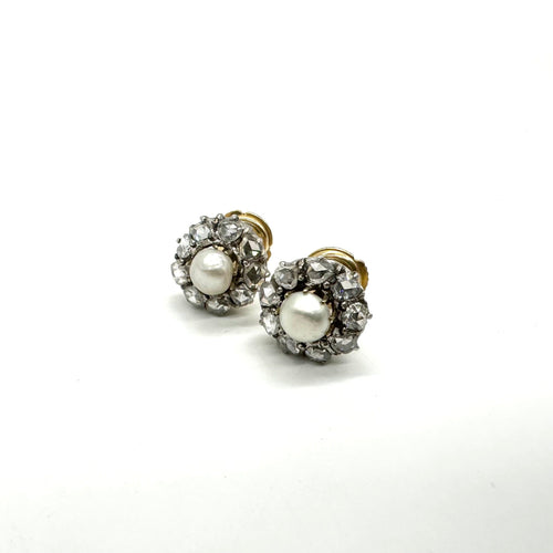 Earrings Yellow gold earrings and platinum, pearls and diamonds 58 Facettes Z1351594