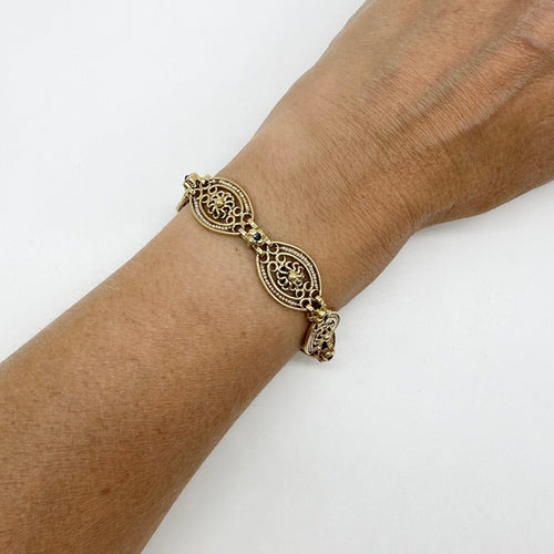 Old bracelet - Fine pearls and sapphires in 750 yellow gold 58 Facettes Z1351637