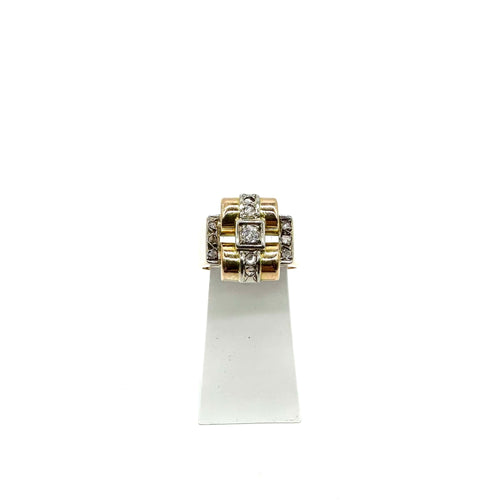 Bague 55 Bague tank en or 750 et platine avec diamants 58 Facettes Z1351852
